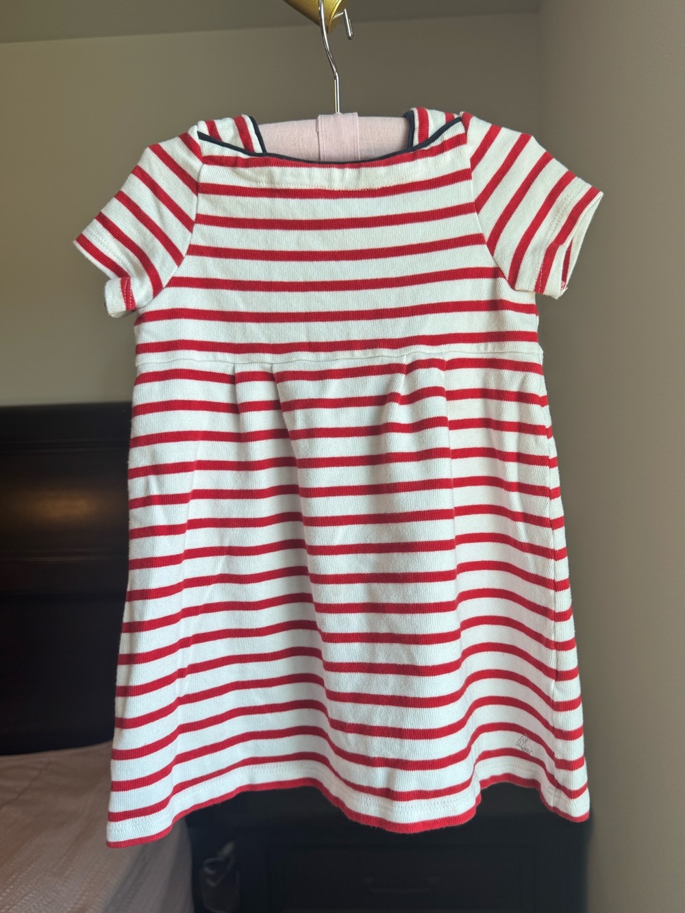 Petit Bateau 36M Red White Nautical Stripe Dress French Sailor 3T